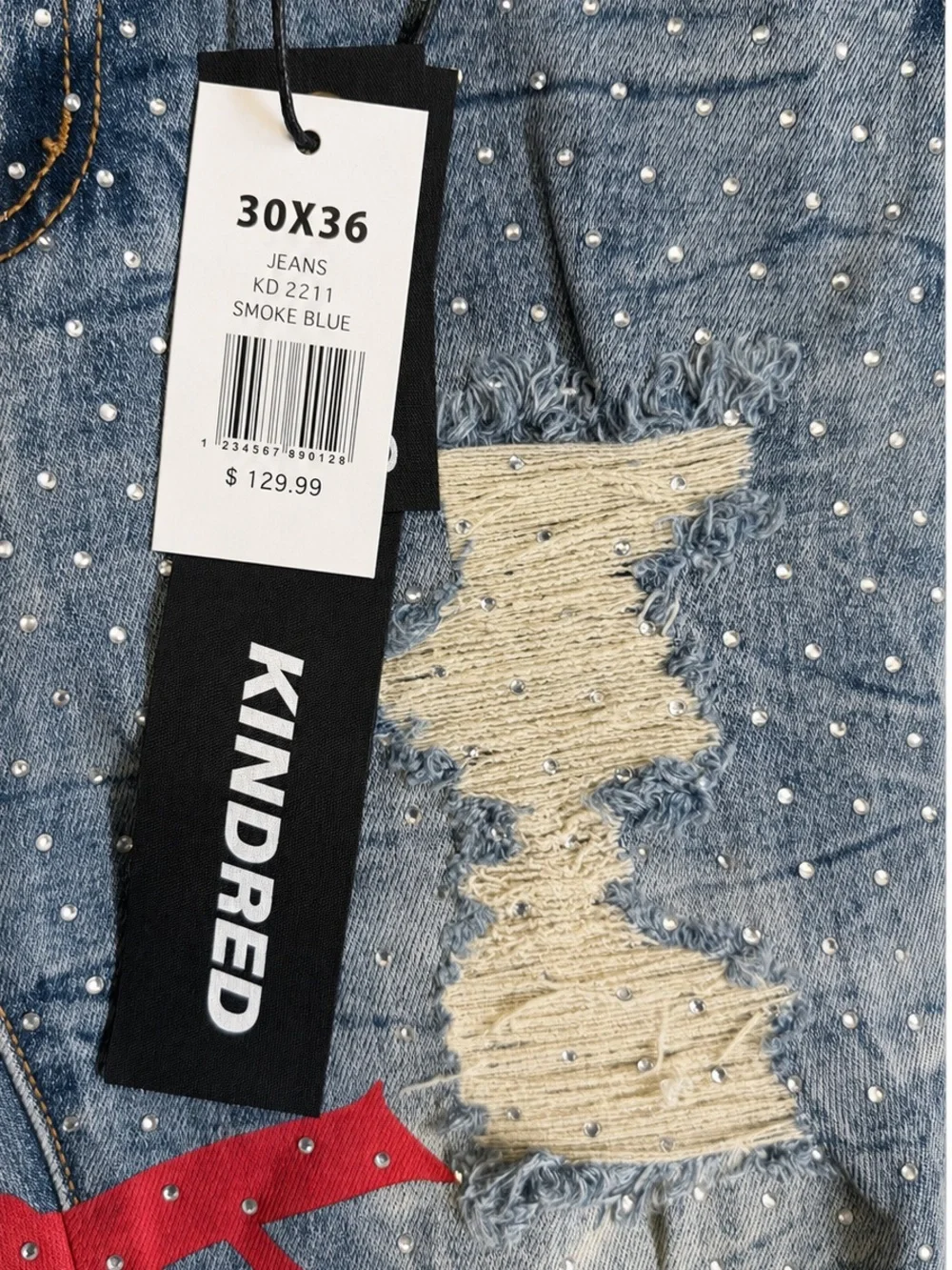 Kindred Rhinestone Distressed Flare Jeans Men’s 30x36 Smoke Blue NWT Rockstar 🎸